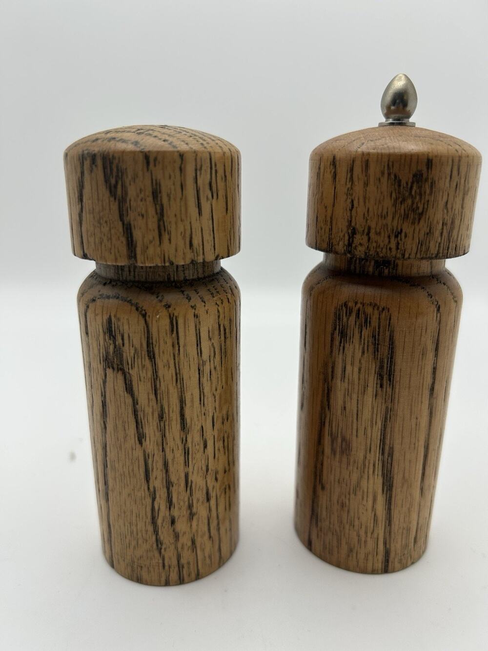 Salt Shaker And Pepper Grinder. Oak Wood And Vintage.